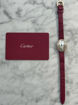 Cartier - Pre-owned Cartier Baignoire Mini Diamond Bezel Leather Strap WB520028