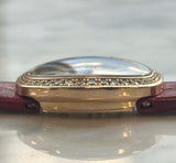 Cartier - Pre-owned Cartier Baignoire Mini Diamond Bezel Leather Strap WB520028