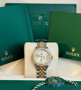 Rolex - Pre-owned Two Tone Yellow Gold Lady-Datejust 28mm Champagne Diamond Dial Diamond Bezel Jubilee Bracelet 279383RBR