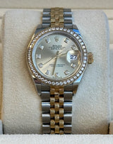 Rolex - Pre-owned Two Tone Yellow Gold Lady-Datejust 28mm Champagne Diamond Dial Diamond Bezel Jubilee Bracelet 279383RBR