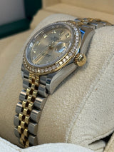 Rolex - Pre-owned Two Tone Yellow Gold Lady-Datejust 28mm Champagne Diamond Dial Diamond Bezel Jubilee Bracelet 279383RBR