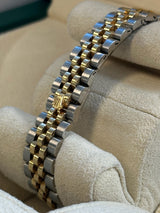 Rolex - Pre-owned Two Tone Yellow Gold Lady-Datejust 28mm Champagne Diamond Dial Diamond Bezel Jubilee Bracelet 279383RBR