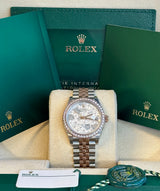 Rolex - Unworn Datejust 31 White Floral Motif Diamond Dial Diamond Bezel Jubilee Bracelet 278381RBR FULL STICKERS