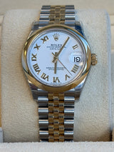 Rolex - Pre-owned Two Tone Yellow Gold Datejust 31 White Roman Dial Jubilee Bracelet 278243