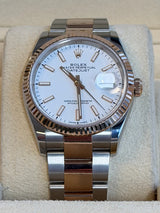 Rolex - Pre-owned Two Tone Rose Gold Datejust 36 White Index Dial Oyster Bracelet 126231