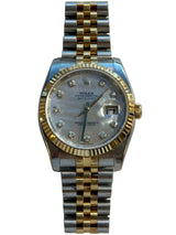 Rolex - Pre-owned Two Tone Yellow Gold Datejust 36 Mother of Pearl (MOP) Diamond Dial 116233