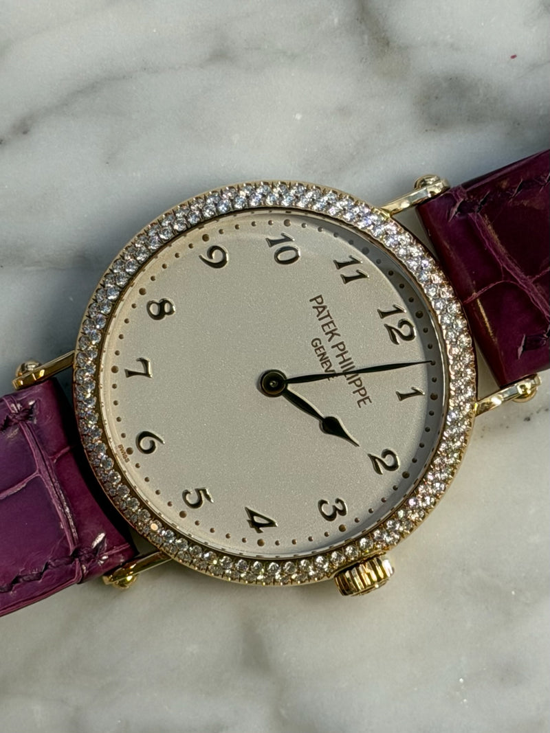 Patek Philippe - Pre-owned Rose Gold Calatrava White Dial Diamond Bezel 7200/200R-001