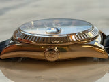 Rolex - Pre-owned Rose Gold Day-Date 36 Silver Dial Leather Strap 118135