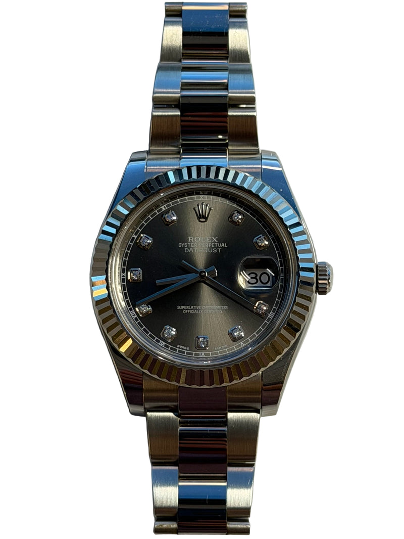 Rolex - Pre-owned Datejust 41 Rhodium Diamond Dial Oyster Bracelet 116334