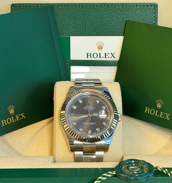 Rolex - Pre-owned Datejust 41 Rhodium Diamond Dial Oyster Bracelet 116334