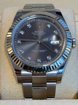 Rolex - Pre-owned Datejust 41 Rhodium Diamond Dial Oyster Bracelet 116334