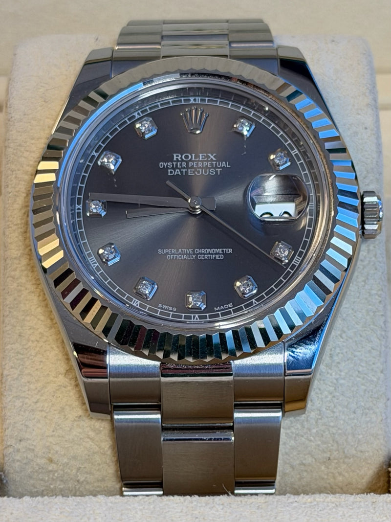 Rolex - Pre-owned Datejust 41 Rhodium Diamond Dial Oyster Bracelet 116334