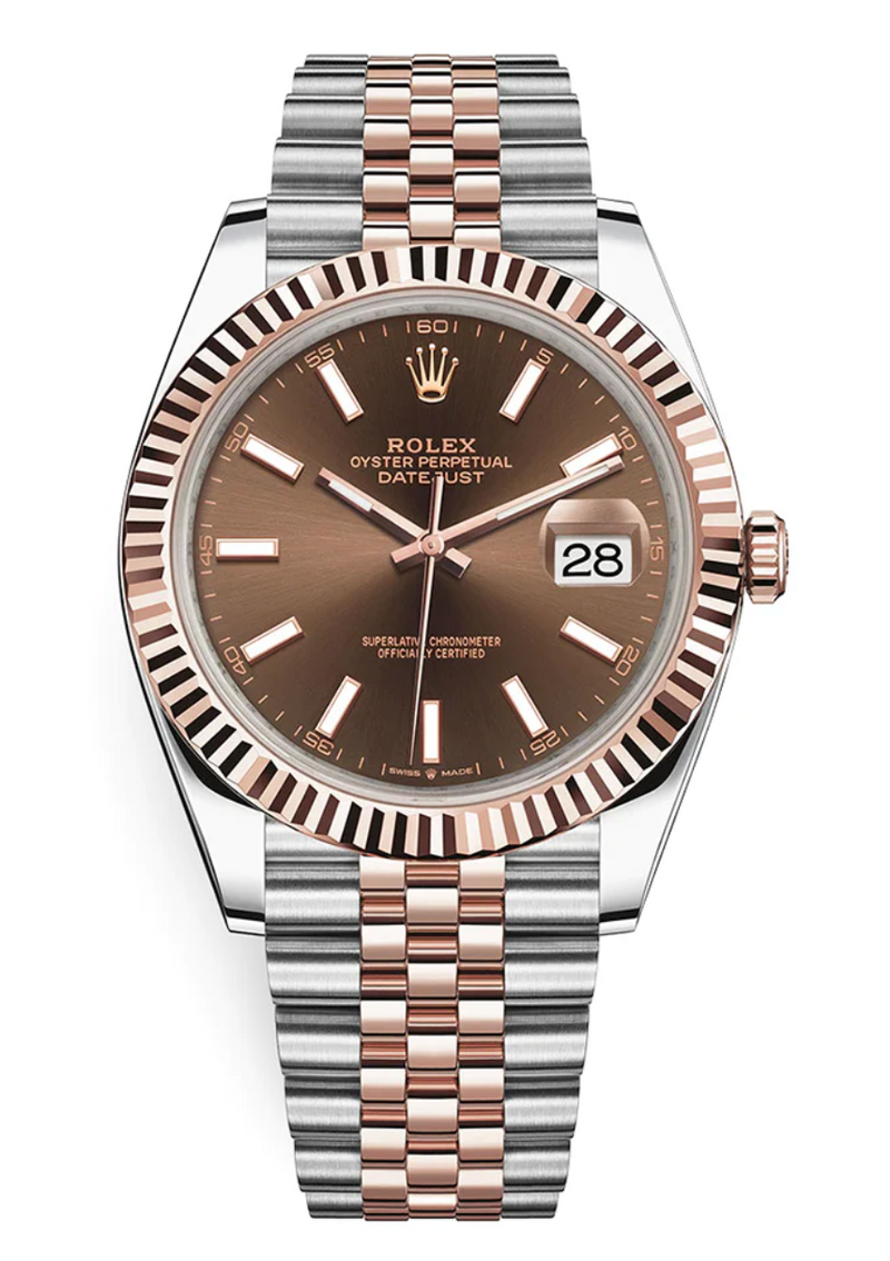Rolex Pre-owned Two Tone Rose Gold Datejust Chocolate Dial