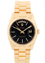 Rolex - Pre-owned Yellow Gold Day-Date Single Quick Set 36mm Black Dial 18038