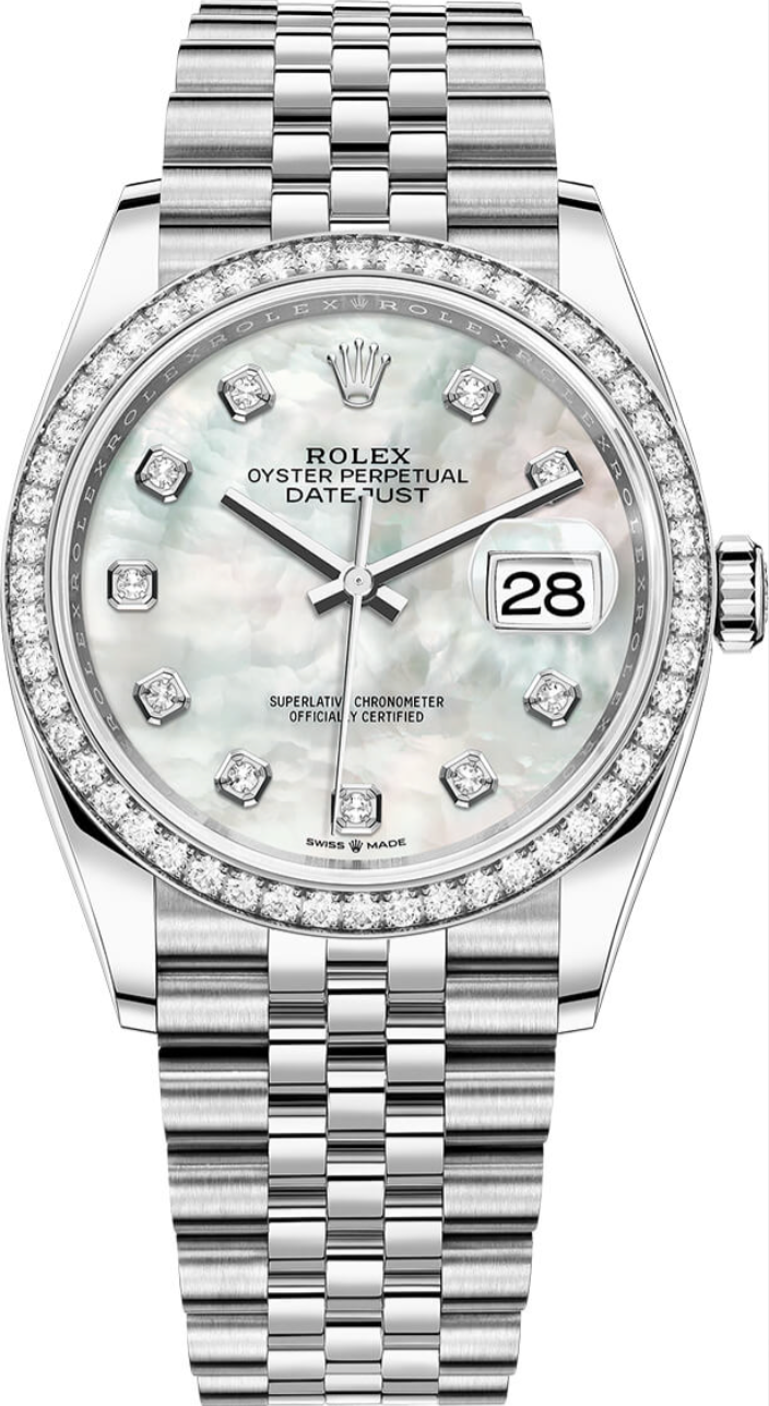 Rolex - Unworn Datejust 36mm Mother of Pearl (MOP) Diamond Dial Jubilee Bracelet Diamond Bezel 126284RBR
