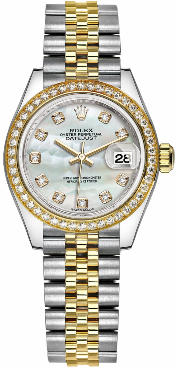 Rolex - Pre-owned Two Tone Yellow Gold Datejust 28mm MOP (Mother of Pearl) Dial Diamond Bezel 279383RBR
