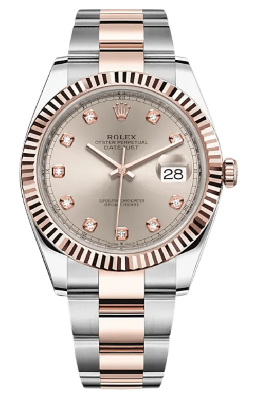 Rolex Pre-owned Two Tone Rose Gold Datejust 41mm Sundust Diamond