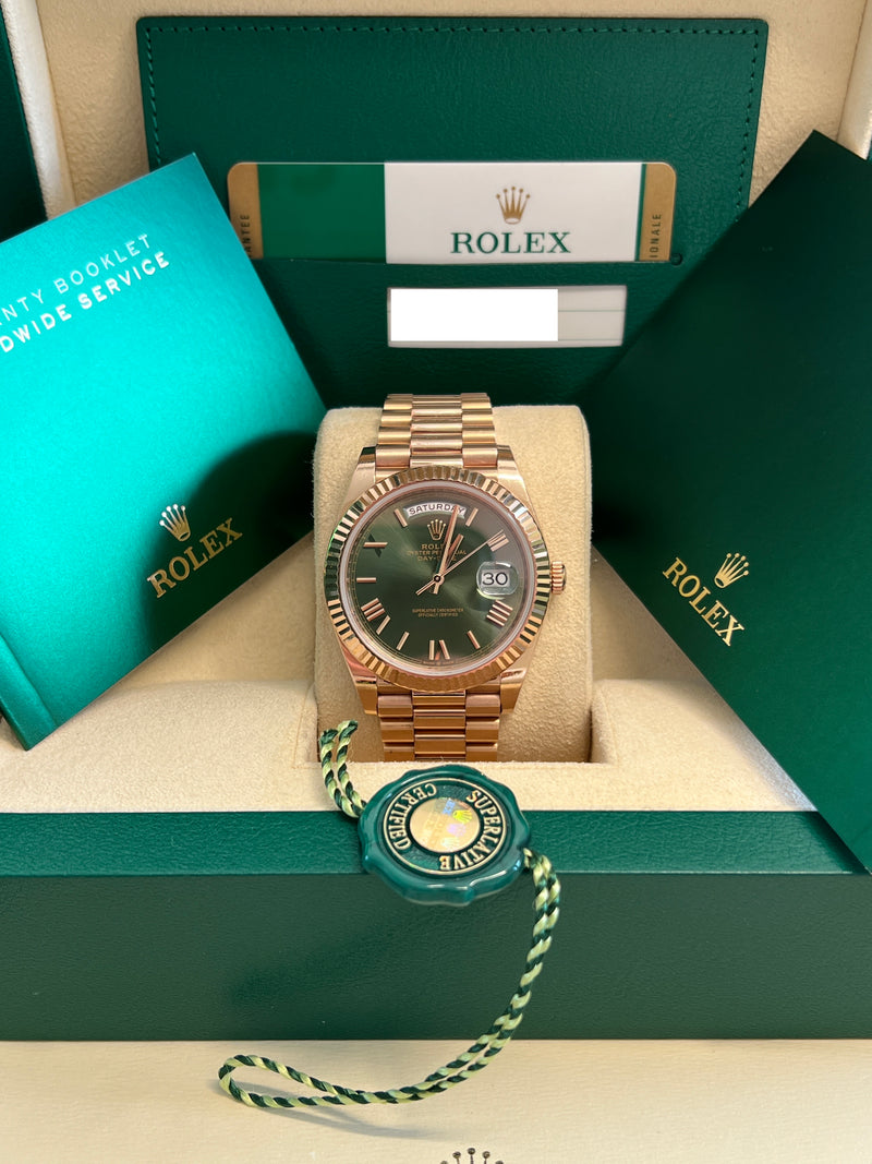 Rolex - Pre-owned Rose Gold Day-Date Presidential Olive Green 228235