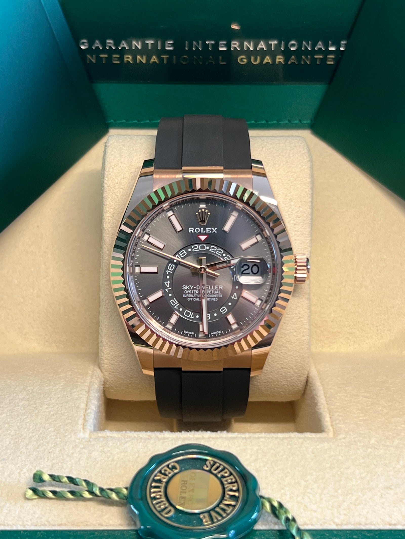 Rolex - Unworn Rose Gold Sky-Dweller Rhodium Dial Oysterflex