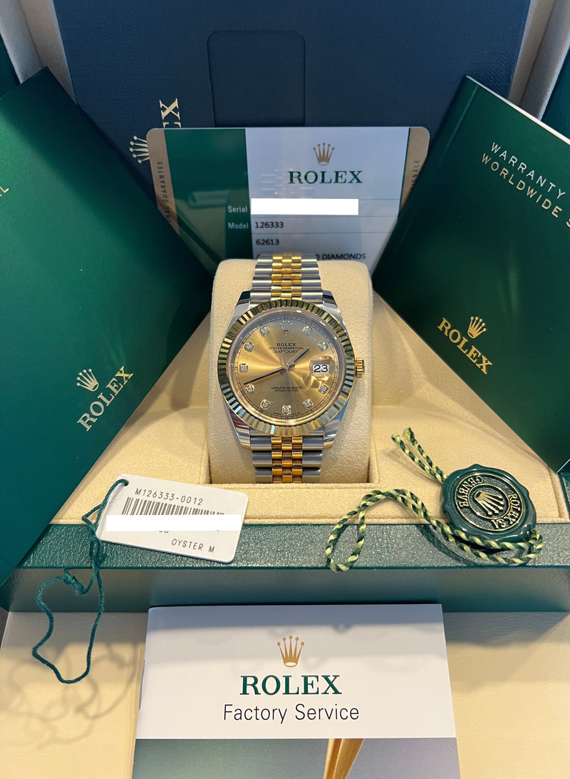 Rolex - Pre-owned Two Tone Yellow Gold Datejust 41mm Diamond Champagne Dial 126333