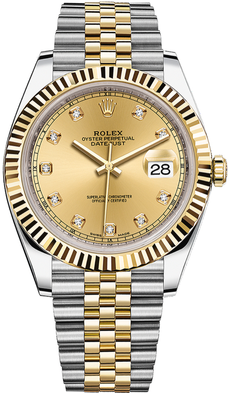 Rolex - Pre-owned Two Tone Yellow Gold Datejust 41mm Diamond Champagne Dial 126333