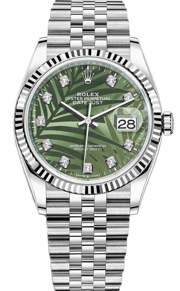 Rolex - Unworn Datejust 36mm Green Palm Motif Diamond Dial Jubilee Bracelet 126234