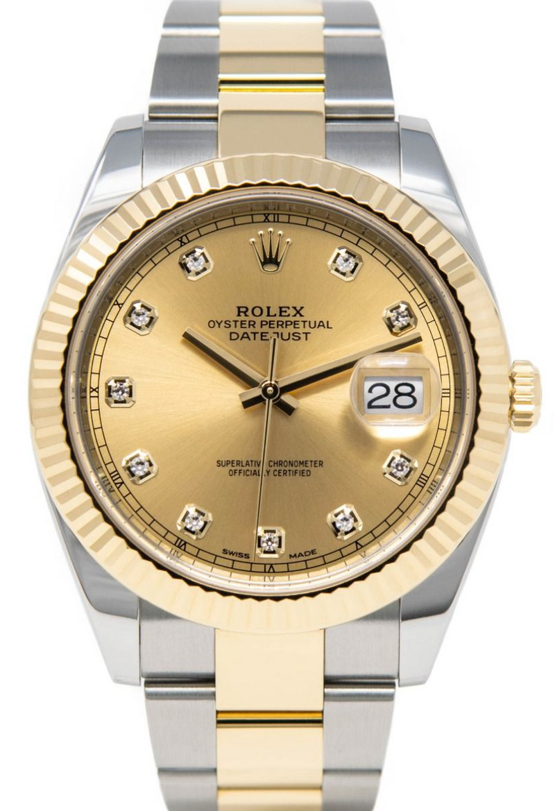 Rolex - Pre-owned Two Tone Yellow Gold Datejust 41mm Champagne Diamond Dial 126333