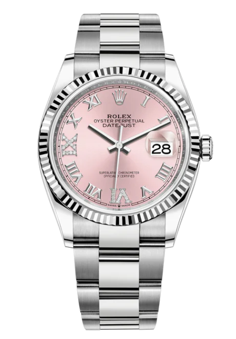 Rolex - Unworn Datejust 36mm Pink Roman Diamond Dial Oyster Bracelet 126234