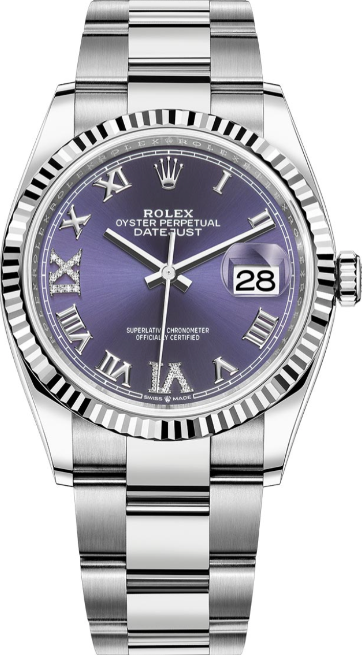 Rolex - Unworn Datejust 36mm Purple Roman Diamond Dial Oyster Bracelet 126234