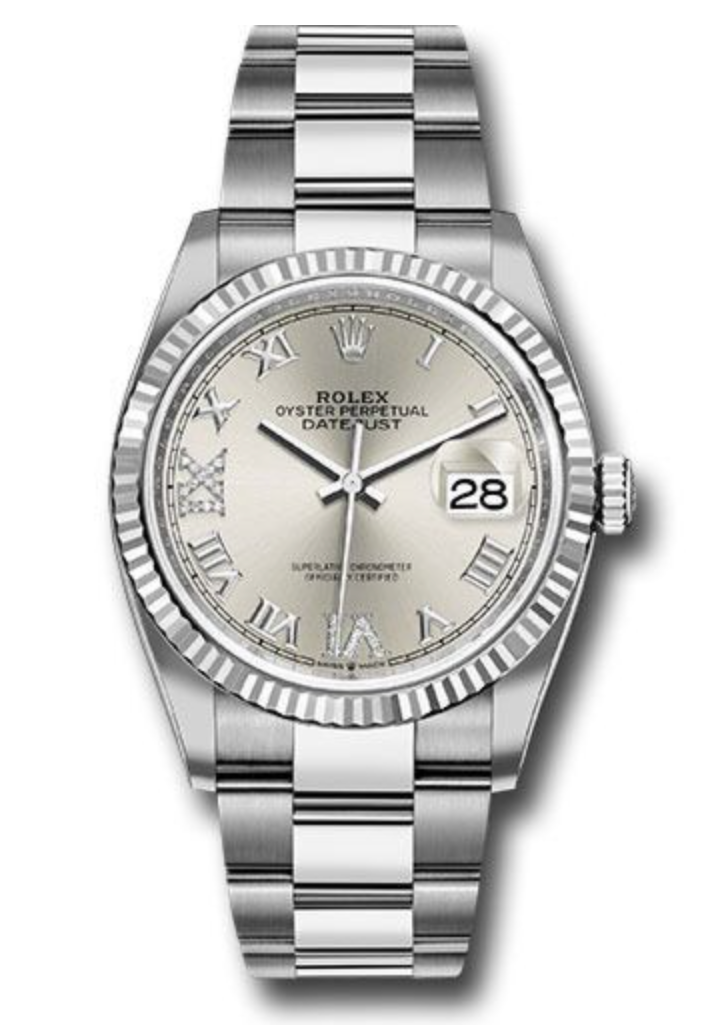 Rolex - Unworn Datejust 36mm Silver Roman Diamond Dial Oyster Bracelet 126234
