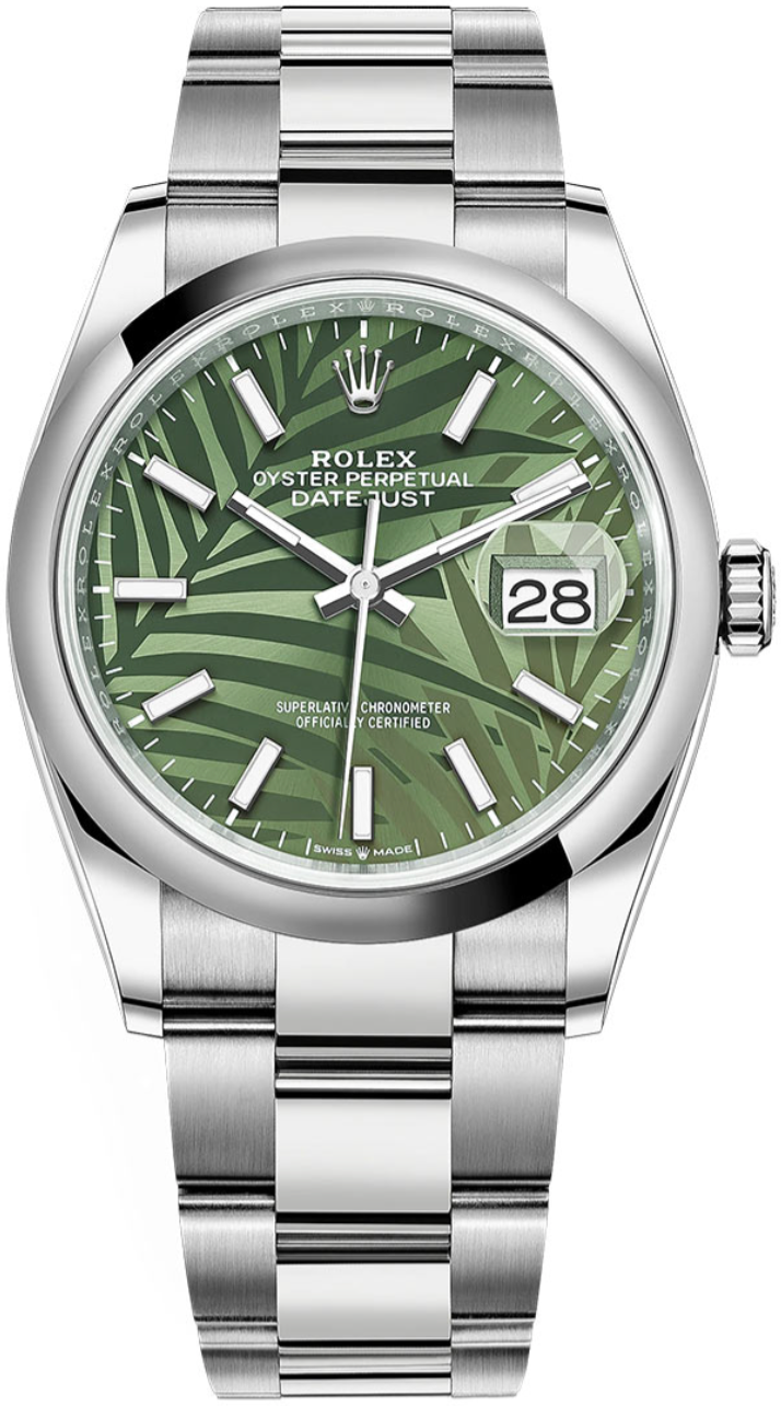 Rolex - Unworn Datejust 36mm Green Palm Motif Dial Oyster Bracelet 126200