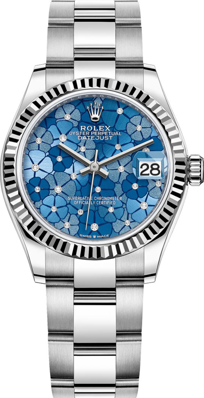 Rolex - Unworn Datejust 31mm Blue Floral Motif Diamond Dial Oyster Bracelet 278274