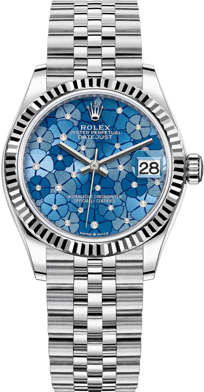 Rolex - Unworn Datejust 31mm Blue Floral Motif Diamond Dial Jubilee Bracelet 278274